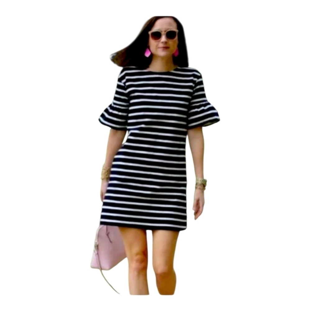 J Crew Womens Black Breton Striped Ruffle Bell Sleeve Preppy Summer Dress XS - Picture 8 of 8
